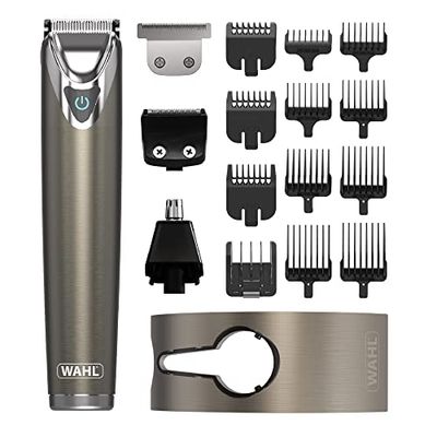 Wahl Stainless Steel 9 in 1 Multigroomer, Beard and Stubble Trimmer for Men, Home Hair Cutting, Nose Ear Trimmers, Male Grooming Set, Washable Heads, Cordless