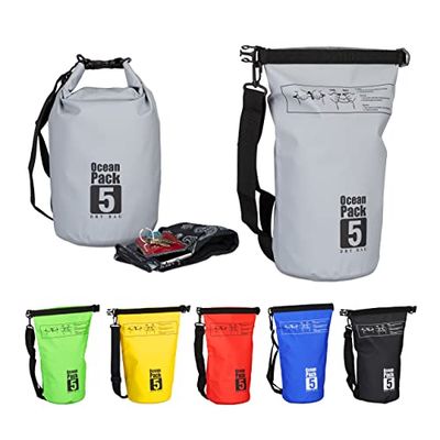 Relaxdays Ocean Pack, 5 liter, waterdicht, lichtgewicht, droogtas, outdoor plunjezak, zeilen, snowboarden, donkergrijs