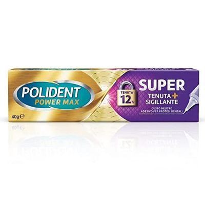 Polident Power Max, Super Tenuta + Sigillante, Adesivo per Protesi Dentale, Tenuta Salda Giornaliera, Gusto neutro, 40 g