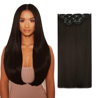 Lullabellz Super Thick Straight Clip In Hair Extensions 5-Piece, 22-Inch Length, Dark Brown