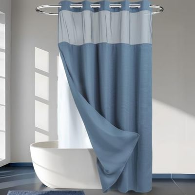River Dream Tenda da doccia a nido d'ape con fodera a scatto, extra lunga, 71 x 86 cm, qualità alberghiera, tenda da bagno tipo spa, blu chiaro di luna