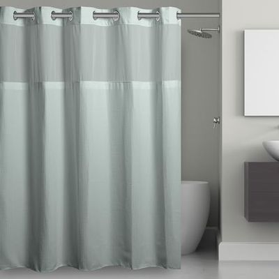 Hookless Hangis in Seconds - Cortina de Ducha de Tela gofre (71 x 74 Pulgadas, Color Azul brumo)