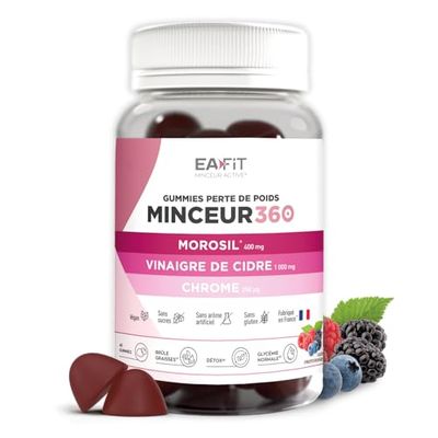 EAFIT Minceur 360 Morosil et Vinaigre de Cidre - Gummies Morosil Perte de Poids - Chrome - Gummies Perte de Poids - Brule Graisse - 40 gummies - Fruits Rouges - Sans Sucre - Fabriqué en France