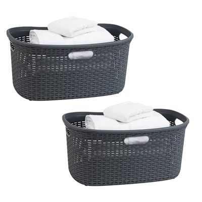Mind Reader Panier à linge, capacité de 40 litres, poignées découpées, ventilées, lot de 2, gris