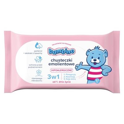 Bambino Chusteczki Emolientowe 3w1, 57 szt.