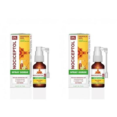 NOCICEPTOL® - ORL Spray Gorge - Propolis, Miel, Sisymbre, Vitamine C, Huiles Essentielles d'Eucalyptus Et d'Arbre À Thé (Tea Tree), Zinc - 15ml (Lot de 2)