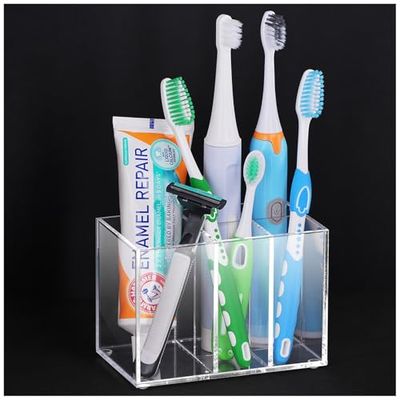 Samhe Porte-Brosse à Dents en Acrylique, 5 emplacements, Transparent, Organisateur d'accessoires de Salle de Bain