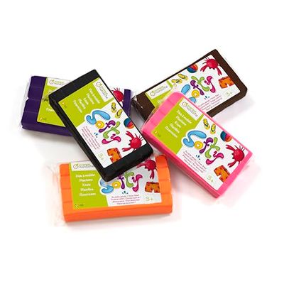 AVENUE MANDARINE SO0870005K02C - Un Lot de 5 pains de Pâte à Modeler enfant Softy - 500 g - Modelage pour enfants - 5 couleurs complémentaires Rose, Orange, Violet, Marron, Noir - Pâte très souple