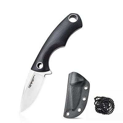 Nóż TONIFE Squirrel Full Tang Neck Knife o stałym ostrzu 4,3 cm i długości 11,9 cm z kydexową pochwą i łańcuszkiem kulkowym do polowania, biwakowania i przetrwania (Czarny)
