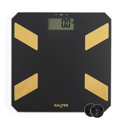 Salter Glass Analyser Bathroom Scale – Electronic Digital Bodyweight Scale, Weigh Body Fat & Water, 180kg/28st 3lb, LCD Easy Read Display, 9 User Memory, Step On Instant Readings, Includes Batteries