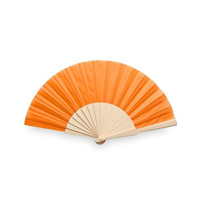 eBuyGB Folding Handheld Fan, Wooden Hand Fan, Wedding Party Accessory, Pocket Sized Fan for Wedding Gift, Party Favours, Summer Holidays, Mini Travel Fan Home Décor - Orange (Pack of 5)