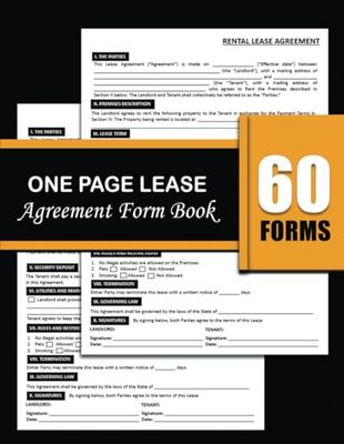One Page Lease Agreement Form Book: Simple Residential Apartment Rental Contract For Landlord and Tenant. Usable Month-to-Month and by Year