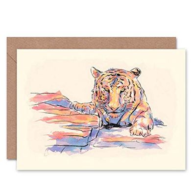 Wee Blue Coo PAINTING WATERCOLOUR ANIMAL BIRD NATURE TIGER BIG CAT ART GREETINGS CARD