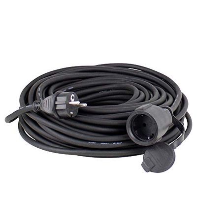 as - Schwabe - Cabo extensor de borracha, 15 m H05RR-F 3G1,5 com tomada de proteção, acoplamento de contacto, incl. Tampa de proteção, 230V, 16A, IP44, preto