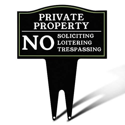 CIGERA Private Property Panneau d'avertissement « No Trespassing, No Soliciting and No Loitering » avec piquet, 40,6 x 31,8 cm, en métal antirouille, idéal pour la maison et le travail