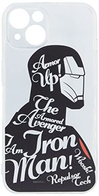 Ert Group Funda para teléfono móvil Apple iPhone 14 Original y con Licencia Oficial de Marvel con diseño Iron Man 010 Adaptada a la Forma del teléfono móvil, parcialmente Transparente