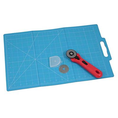 Trimits Tapis Pliant, 30 x 45 cm, avec Cutter Rotatif (45 mm), Bleu, 30 x 35 cm