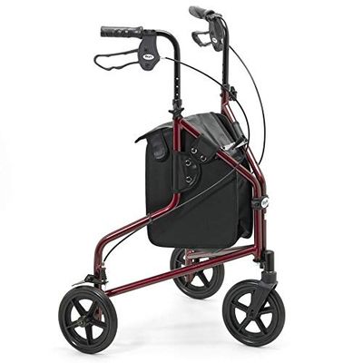 Days Aluminum Tri-Wheel Tri Mobility Walker, With Bag Only, Lightweight, Carry-on Bag and Lockable Brakes, Comfortable Mobility Aid for Elderly and Handicapped Users, Ruby Red