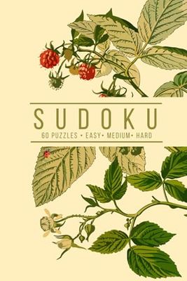 Elegant Sudoku: 60 Puzzles, Easy, Medium, and Hard | One Puzzle Per Page | Vintage Raspberry Botanical Inspired Cover