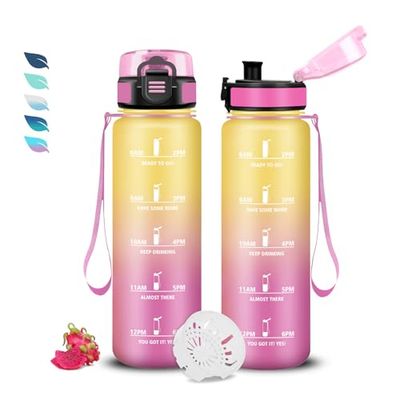 Borraccia 0,5 litri, Borraccia Motivazionale, Borraccia Senza Perdite, Facile Da Trasportare, Borraccia Orari, Borraccia Graduata, Facile Da Pulire, Per Yoga, Fitness, Campeggio, Scuola, Ufficio