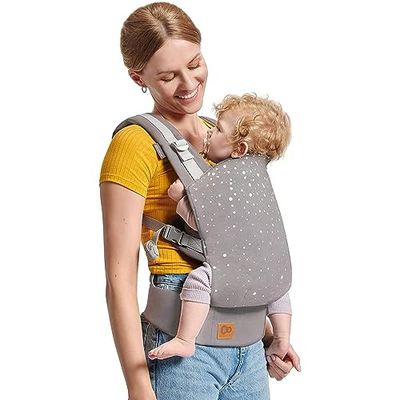 Kinderkraft NINO CONFETTI Porte bébé de 3 Mois à 20 kg, Sangles larges et réglables, Confortable pour le parent, avec Poche, Deux façons: sur le ventre ou sur le dos, Gris