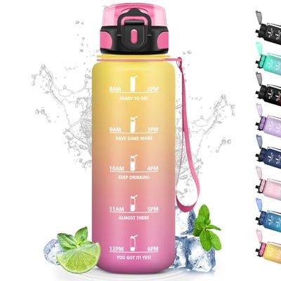 Waterfles, lekvrij, filterfles met tijdschaal, wandelfles, gemakkelijk te dragen, motiverende waterfles, 1,5 l, voor sport, fitness, camping, outdoor