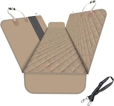 GXT, Coprisedile posteriore per cani, per auto, SUV e camion, con finestra in rete, antigraffio, antiscivolo e impermeabile, versione aggiornata con guinzaglio per cani, colore: cachi scuro