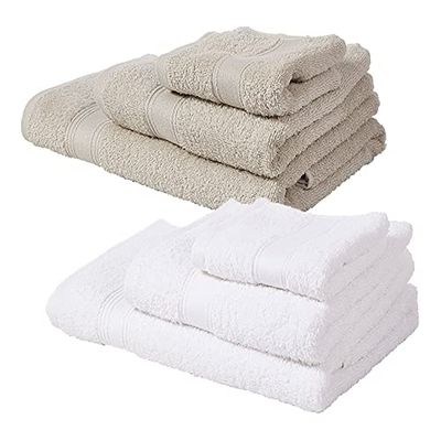 6 serviettes de bain: Couleur blanc et topo: serviettes à cordesrie 30x50; de l'évier 50x90; de douche 70x140 cm; 450 GR / M2 100% coton