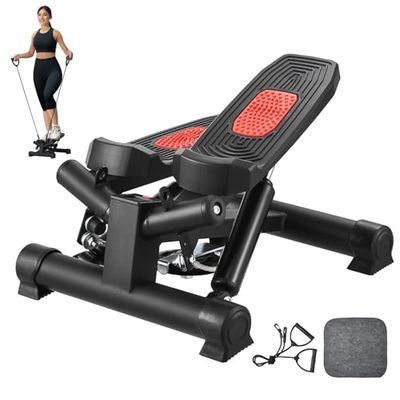 VEVOR Trappenstepper ministepper training, hydraulische fitness twist-stepper met weerstandsbanden, full-body workout cardioapparaat, trapklimmer met lcd-monitor, 150 kg draagkracht, zwart