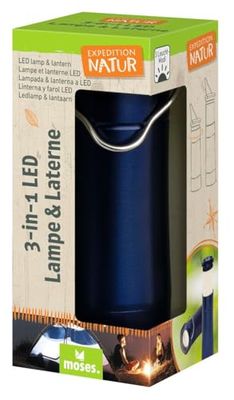 moses. LED-campinglampa för barn Expedition natur, 2-i-1 campinglampa & ficklampa, bärbar lykta för camping, vandring eller camping, hängande med metallhängare, leksak, 9853, mörkblå