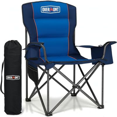 OVERMONT Sedia da Campeggio Pieghevole - Oversized Portatile di Schienale Completo Sedie da Pesca con Borsa Termica Portabicchieri - per Giardino Spiaggia Picnic - Caricabile Fino a 204kg