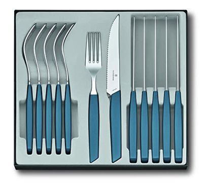 Victorinox Swiss Modern, set di 12 posate composto da coltelli da bistecca affilati e forchette in acciaio inox, blu