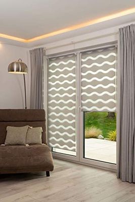 K-home Klemmfix dubbel rullgardin "Våg" utan borrning – grå 95 cm x 150 cm (B x L)