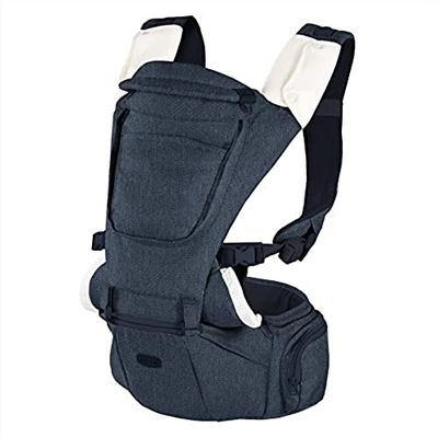 Chicco Hip Seat Porte-bébé Physiologique, De la Naissance à 15 kg, Multifonction 3en1, Porte-bébé hance, avec Base Rigide Détachable, Bretelles Rembourrées et Capuche de Protection, 8 positions, Noir