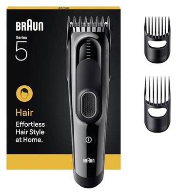 Braun Hair Clippers for Men Haircut, Braun Series 5 Cordless Clipper +3 Styling Tools, 17 Length Settings, Professional Mens Hair Clipper, Sharp Blades, Washable, HC5530 - Black