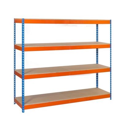 Simon Rack Estanteria Industrial, 2000x1500x450 mm, 600 kg de Punto Flexión, 4 Estantes Madera, Estanterias Almacenaje, Estanterias Metalicas, Azul/Naranja/Madera - SimonTaller