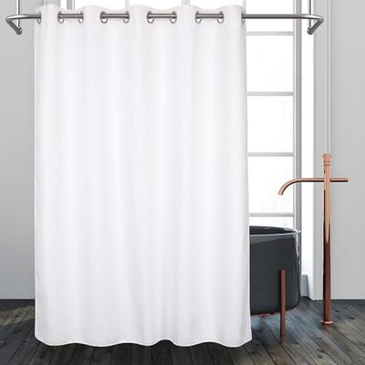 Rideau de Douche de qualité hôtelière sans Crochets nécessaires avec Doublure à Bouton-Pression, imperméable, Lavable en Machine (Blanc sans fenêtre, 180 x 188 cm (l x L)