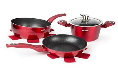 Excelsa Phoenix Set Saltapasta, Padella e Casseruola, Alluminio Forgiato con Rivestimento Antiaderente, Rosso