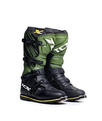 TCX X-Blast Bottes de Motocross, d'Enduro et de Tout-Terrain pour Hommes, avec Tige en Microfibre et Semelle Goodyear, Noir/Vert/Jaune, 42 EU
