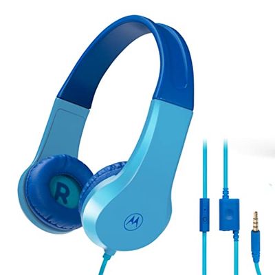 Motorola Sound JR200 - Cuffie per Bambini con Cavo - limitazione del Volume 85 Db con Splitter Audio - Senza BPA - da 3 Anni - Blu