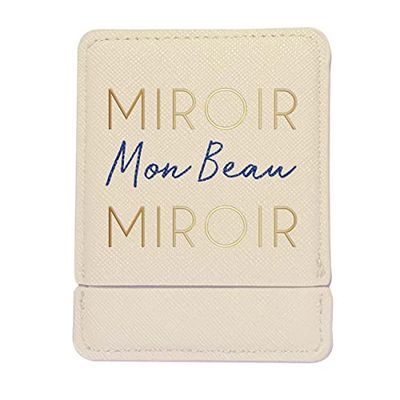 DRAEGER PARIS 1886 - Miroir de Poche Carré avec Étui Beige - Style Féminin et Tendance - Miroir Maquillage Compact 9x7 cm - Message Miroir Mon Beau Miroir - Accessoire Sac à Main et Voyages