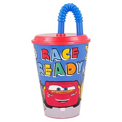 GOBELET RÉUTILISABLE pour Enfants avec Paille en Plastique sans BPA 430 ML | Cars Lets Race