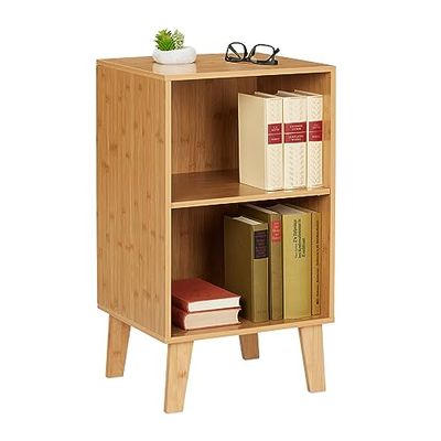 Relaxdays Scaffale Libreria, Mobiletto da Terra a Giorno con 2 Scomparti, Ripiano Regolabile, 70 x 40 x 35 cm, Marrone, Fibra di Legno