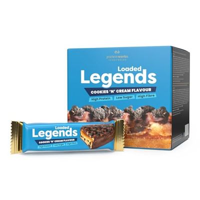 Protein Works - Barres de légende chargées | 14g de protéines | 12 paquets x 47 g | Faible teneur en sucre| Biscuits et crème