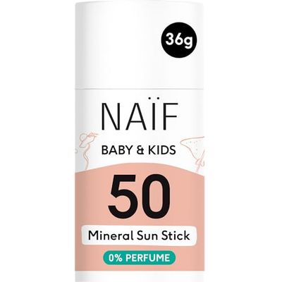 Naïf Stick mineralsolkräm - för spädbarn och barn - högt skydd - vattentåligt - vegan - doftfri - SPF50-36gr
