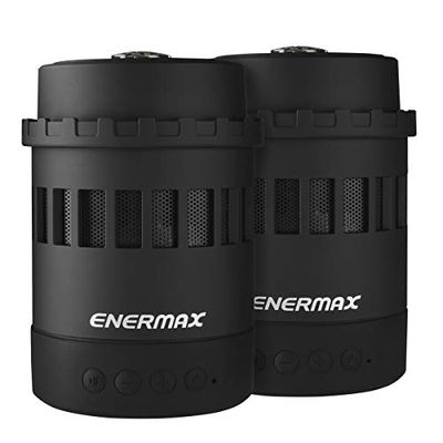 Enermax Pharoslite NERO, 2 altoparlanti Bluetooth wireless, altoparlante stereo HD, LED, bassi potenti, Micro SD, torcia SOS, luce notturna, bussola, tazza, 6 modalità RGB, batteria 6h, P 10m