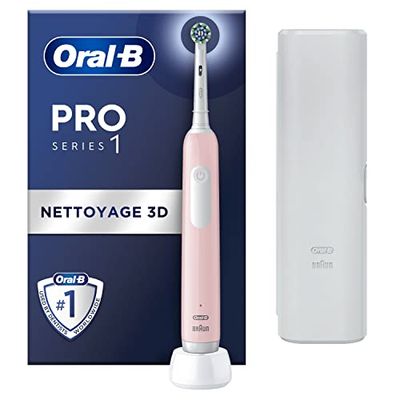 Oral-B Pro Series 1 Brosse à Dents Électrique, Rose, 1 Brossette Nettoyage 3D, Élimine la Plaque Dentaire, 3 Modes de Brossage, Minuteur, 1 Étui De Voyage, Rechargeable