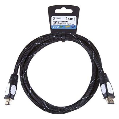 EMOS SL0301 ECO High Speed kabel met Ethernet/HDMI 1.4 / Full HD / 4K / 3D / ARC ondersteuning A-stekker 1,5 M zwart/nylon mantel/compatibel met PC, HDTV, LCD-TV, Xbox, PS3, PS4