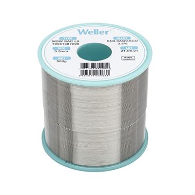 Weller WSW SAC L0 (T0051387099) Filo Saldante, Ø 0.5mm, 500g, Lega Sn96.5Ag3.0Cu0.5, Contenuto di Fondente 3,5%