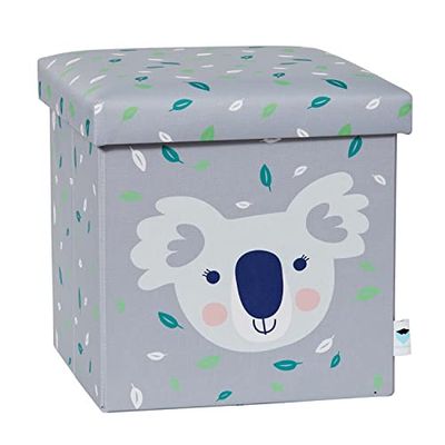 Love IT Store IT - Pouf avec Rangement Koala Gris - Pliable en Tissu Résistant - Coffre et Siège pour Enfant - 35x35x35cm